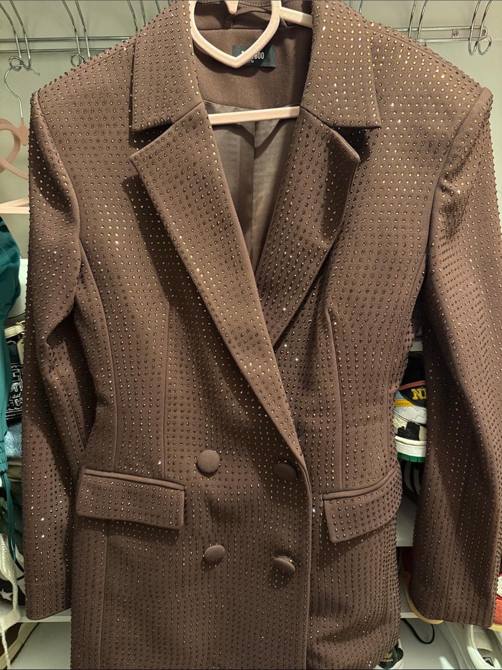Women's Double-Breasted Studded Brown Blazer Jacket